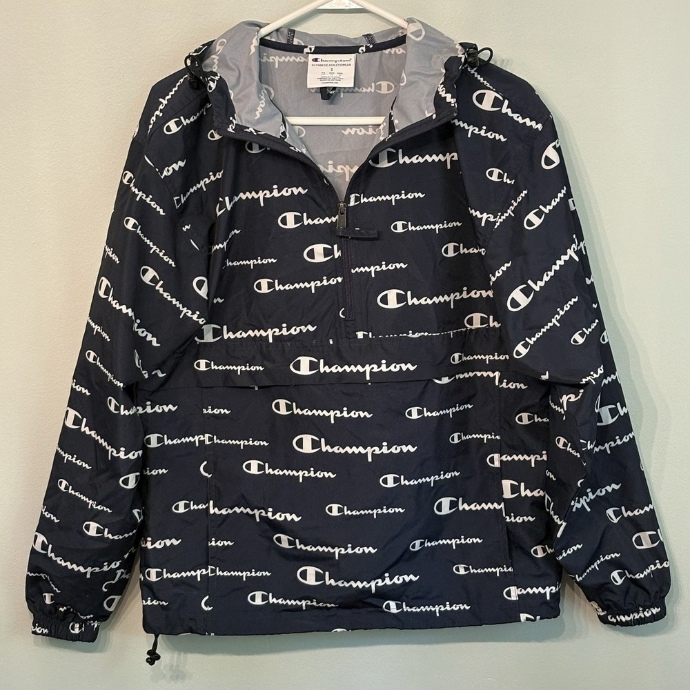 Champion V1012P Men's Packable Logo Lightweight Wind Jacket. Navy Blue.‎ Small.